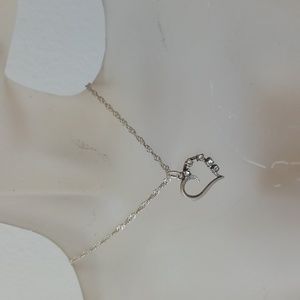 Vintage Sterling silver 925  Necklace w Heart Pendant w clear stones 17'"